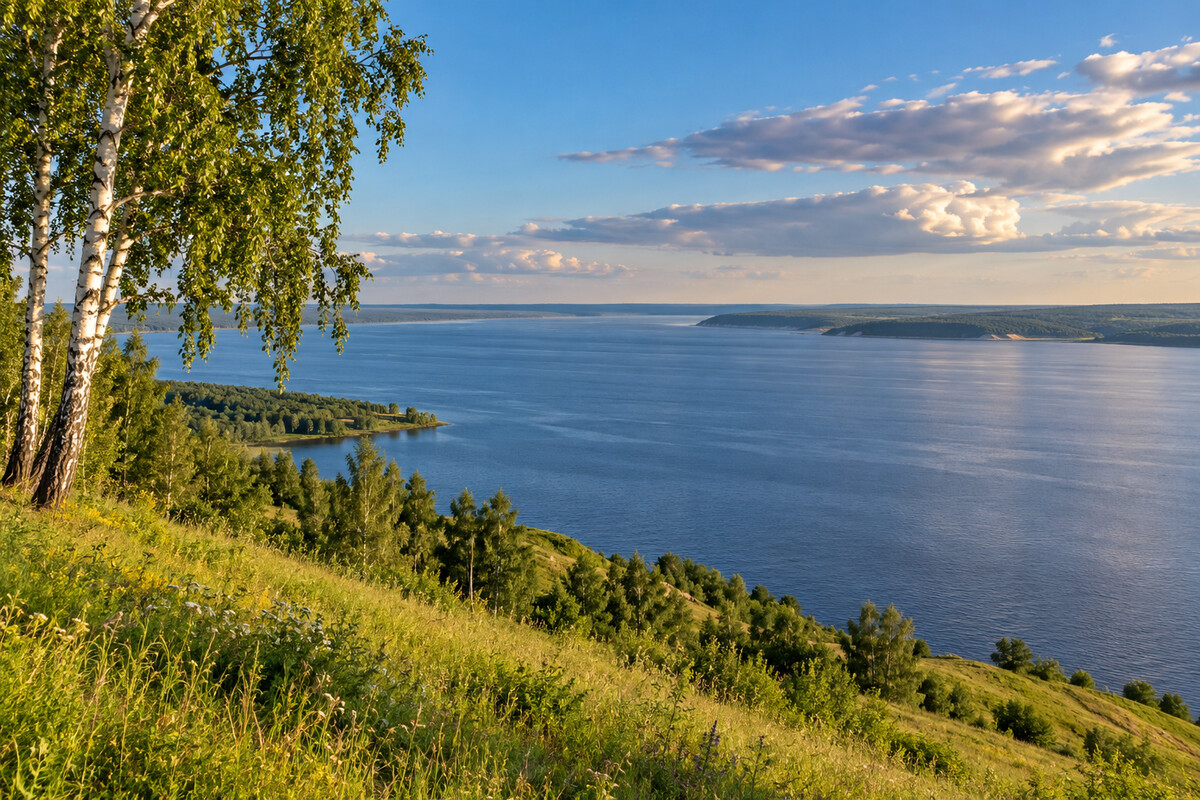 Volga reservoir and wooded banks near Ulyanovsk