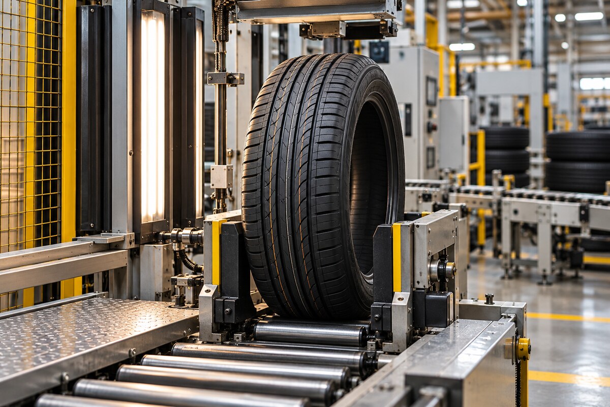 Passenger tyre at a production inspection station