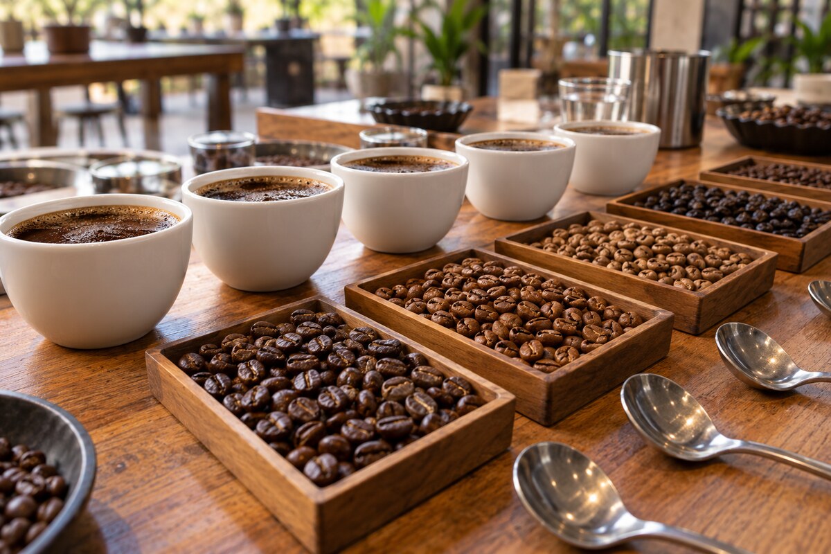 Coffee samples prepared for quality tasting
