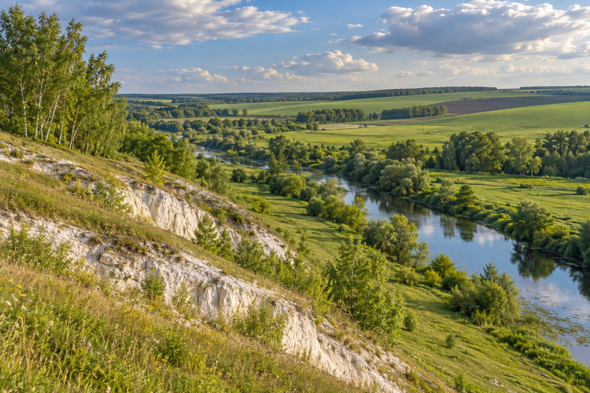 Меловые склоны и река Белгородской области