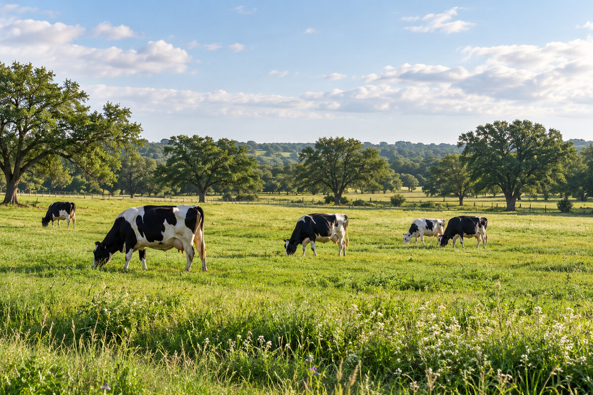 Central Texas dairy countryside Dairy cattle grazing in Central Texas countryside